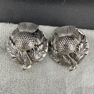 Vintage Whiting & Davis Earrings Thistle Silver Tone Clip On Earrings Signed
